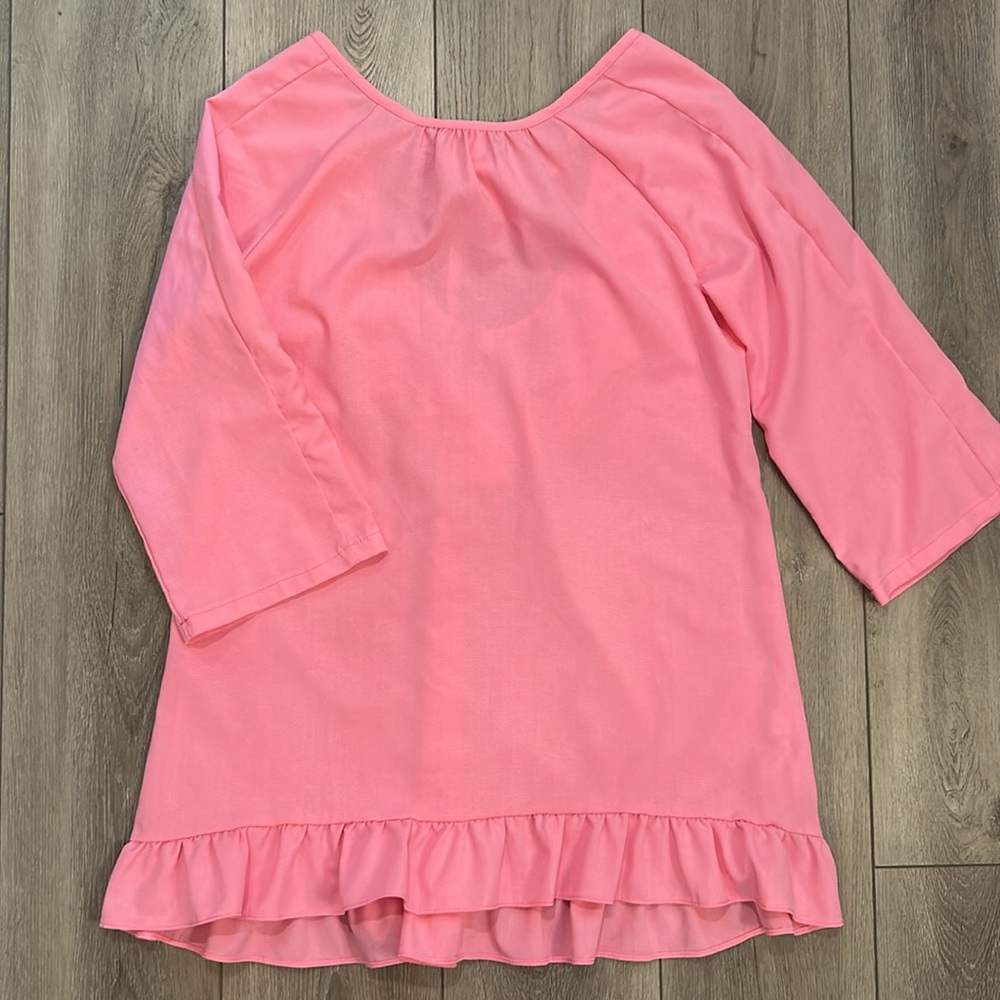 Pink Mini Dress Beach/Swim Coverup w/White Tassel Back Detail - Ruffle Hem Large - Picture 4 of 6